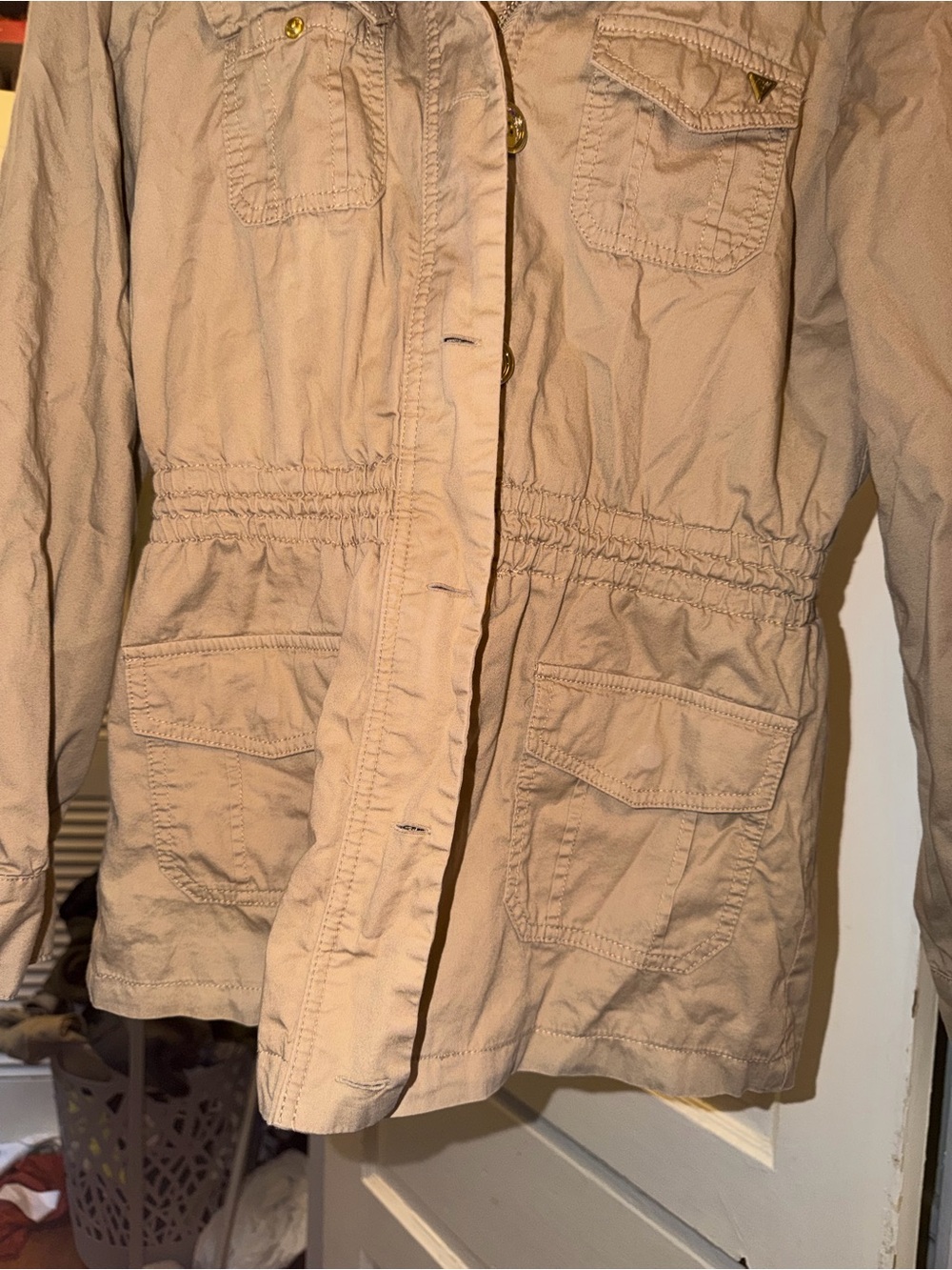 GUESS Women's Khaki Utility Jacket with Hood - Picture 2 of 11